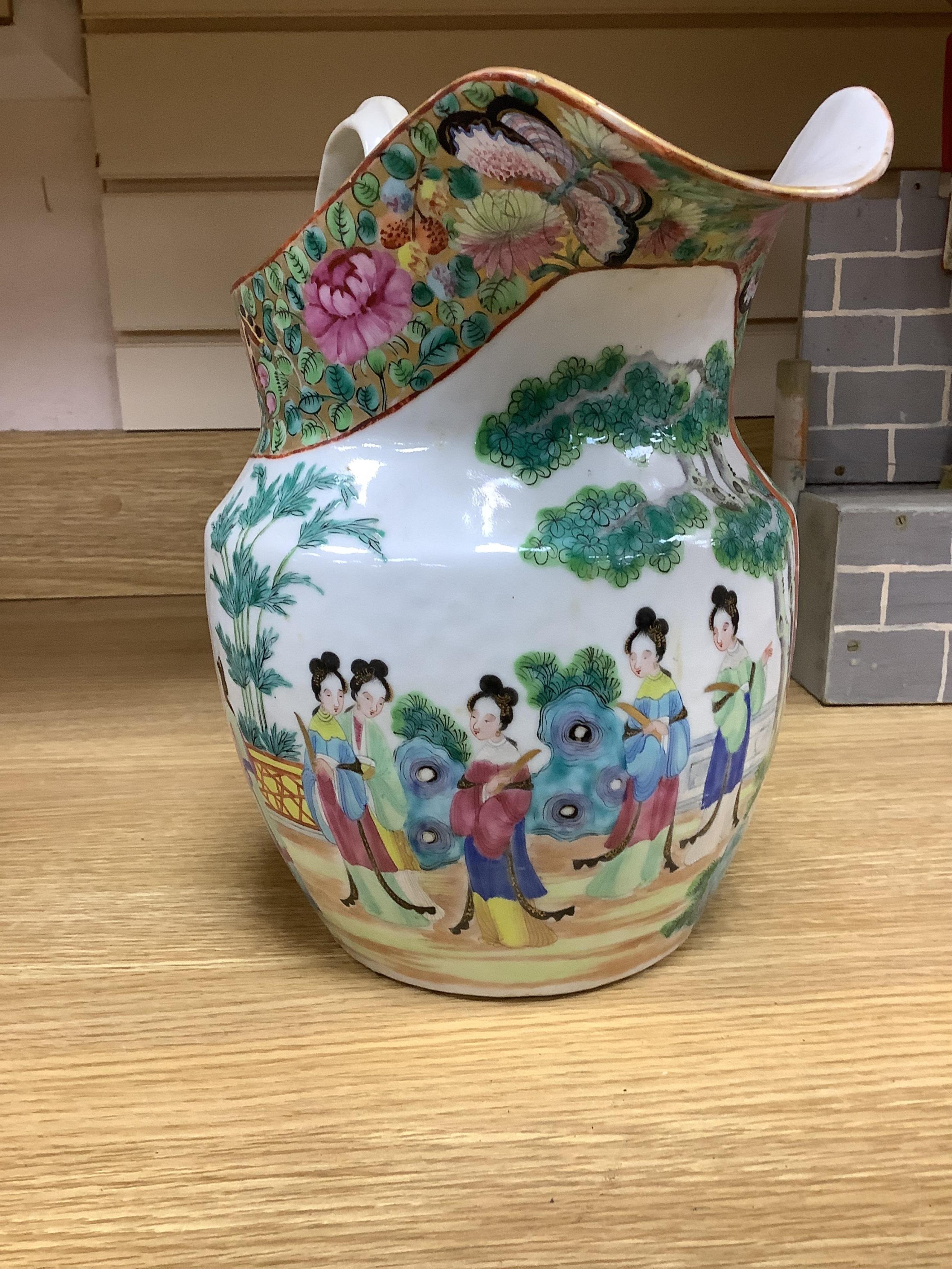 A Chinese famille rose jug, c.1830, 27cm